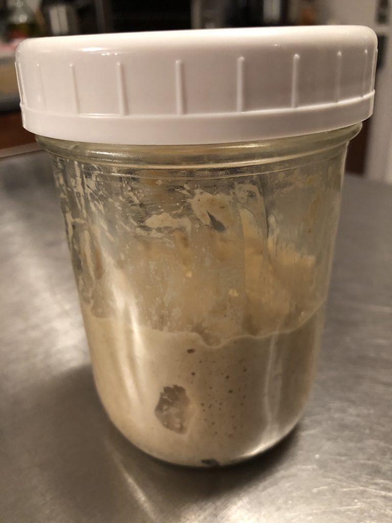 Mother starter in a glass mason jar